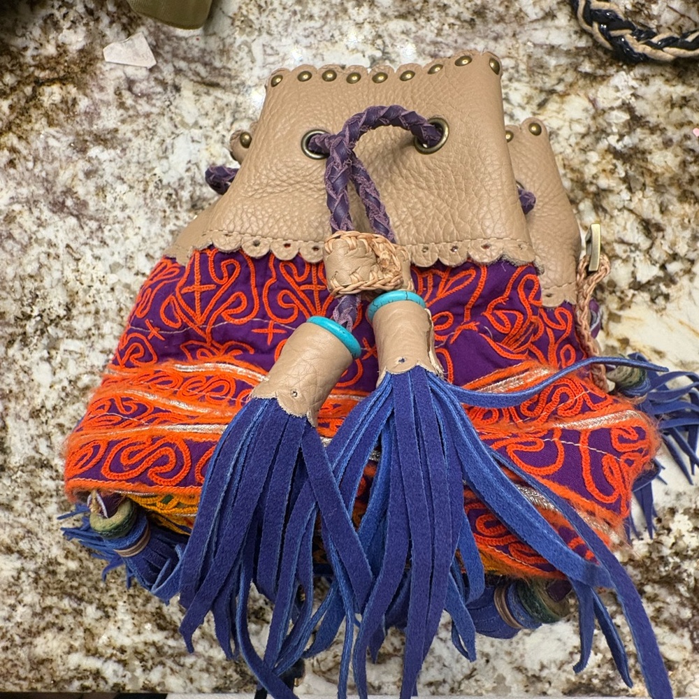 World Family IbizaVibrant Orange and Purple EmbroideredWorld Family Shoulder Bag